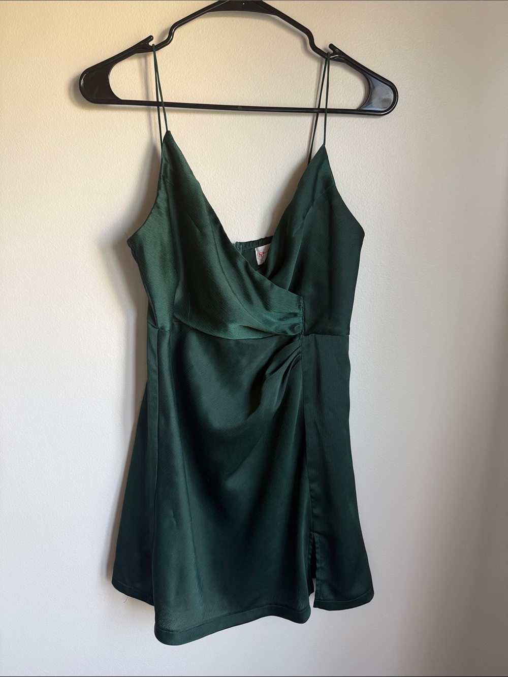 Showpo Dark Green Satin Cowl Neck Mini Dress